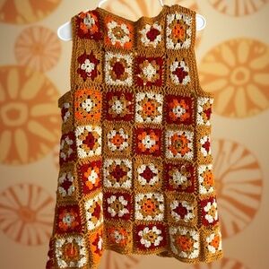 Handmade crocheted vintage granny square vest